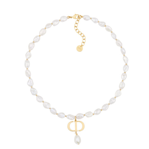 DIOR/迪奥 22新款30 MONTAIGNE系列 女士金色饰面金属CD标志白色珍珠装饰项链N1923WOMFW_D301