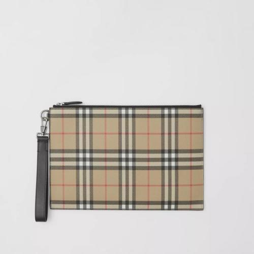  BURBERRY 22年秋冬 男士 Vintage 格纹环保帆布拉链收纳袋 80495881