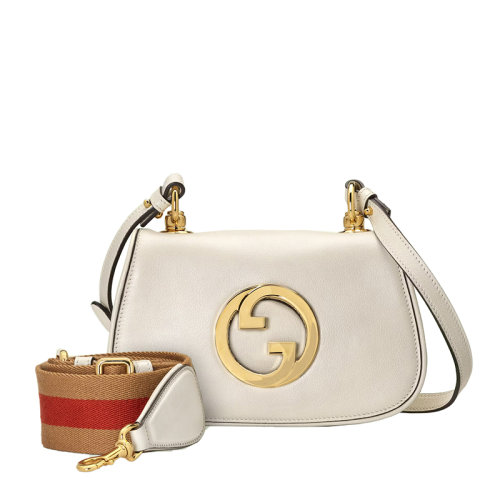 GUCCI/古驰 22新款Blondie系列 女士迷你白色皮革圆形徽标金扣金链单肩斜挎包?698643UXXAG9161