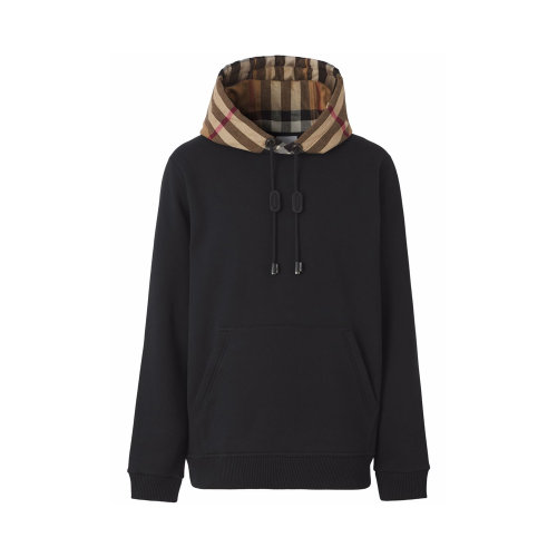 BURBERRY/博柏利 男士黑色棉质混纺涤纶经典格纹装饰卫衣连帽衫 8045004