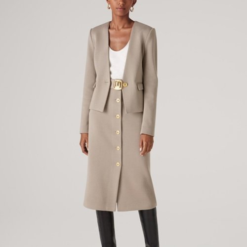 St.John/盛蔷羊毛横棱纹短款正装针织外套女士夹克K6110I1