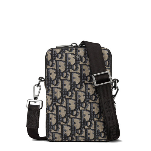 DIOR/迪奥 20  男士米色/黑色Oblique提花帆布DIOR标志拉链开合单肩斜挎包2ESBC265YSE_H05E