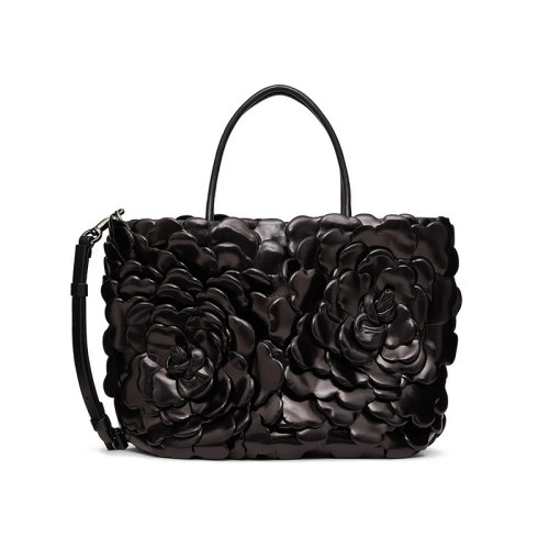 Valentino/华伦天奴  Atelier系列 女士小号黑色03玫瑰版本纳帕皮革花瓣手提斜挎单肩包VW2B0I34JBZ0NO