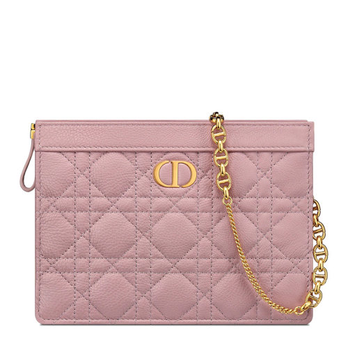 DIOR/迪奥 22新款CARO系列 女士老粉色藤格纹小牛皮CD金扣拉链开合配可拆卸腕带单肩斜跨手拿链条包S5106UWHC_M77P