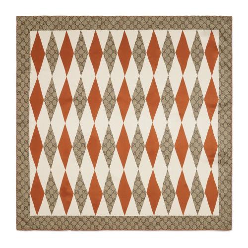  GUCCI古驰 22年秋冬 女士 GG和西洋双陆棋印花真丝围巾 715646 3G001 7779