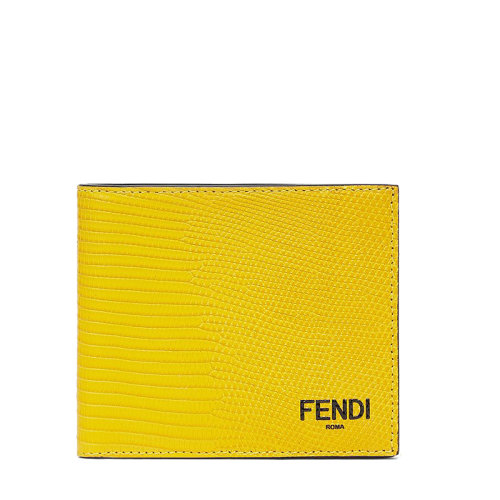 FENDI/芬迪 20  男士黄色蜥蜴皮黑色徽标印花折叠钱包7M0169AGLUF0V1Y