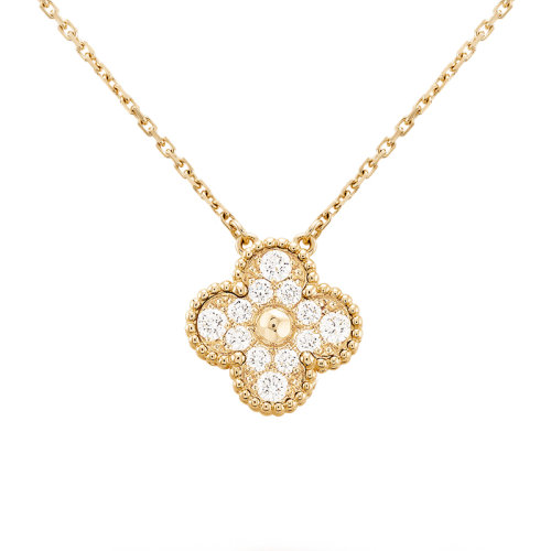Van Cleef & Arpels/梵克雅宝 经典Vintage Alhambra系列 18k金黄金镶钻石四叶草吊坠VCARA45300