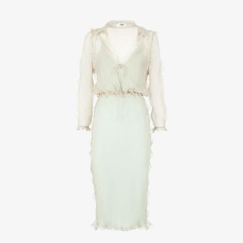  FENDI芬迪 22年秋冬 女士 连衣裙 白色雪纺连衣裙 FDB896AKSPF1IHA