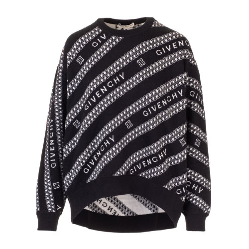 Givenchy/纪梵希 女士黑白拼色羊毛经典字母徽标嵌花装饰圆领长袖上衣毛衣针织衫套头衫 BW90AM4Z7N-004