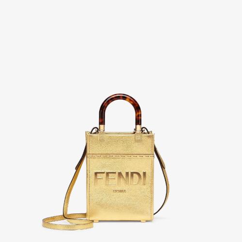  FENDI芬迪 22年秋冬 女士 单肩包 金色皮革手提袋 8BS051AJH7F1GNN