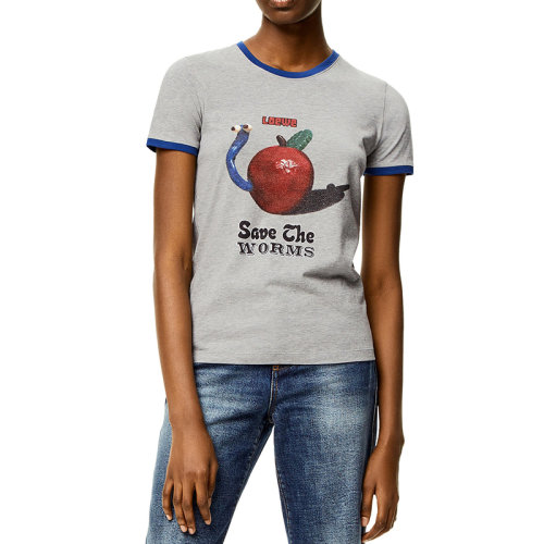 LOEWE/罗意威 22年秋冬新款 女士麻灰色纯棉苹果印花短袖T恤S359Y22X24-1440