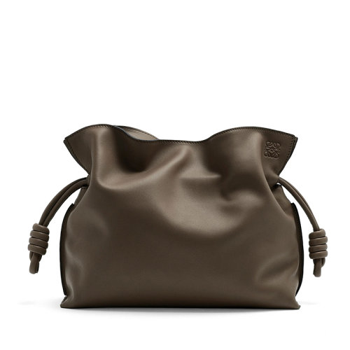LOEWE/罗意威 22新款Flamenco系列 女士巧克力色纳帕小牛皮抽绳拉紧单肩斜挎手拿包A411FC1X62-3606