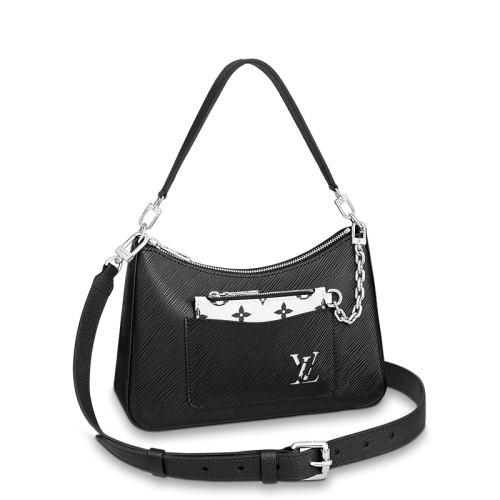 Louis Vuitton/路易威登 22春夏新款MARELLE系列 女士黑色 粒面皮革银扣配可拆卸小袋二合一单肩斜跨手提包M80689