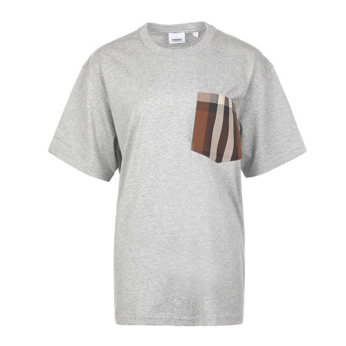 BURBERRY/博柏利22春夏格纹贴袋棉质宽松女士短袖T恤8048923