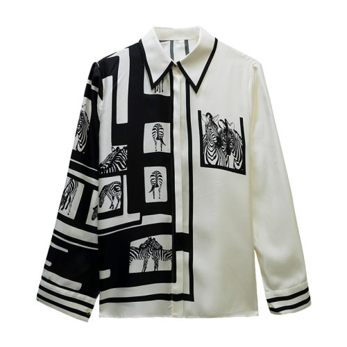 GeleiStory/GeleiStory 真丝桑蚕丝宽松洋气时尚斑马衬衣  女装＞女士衬衫＞女士长袖衬衫