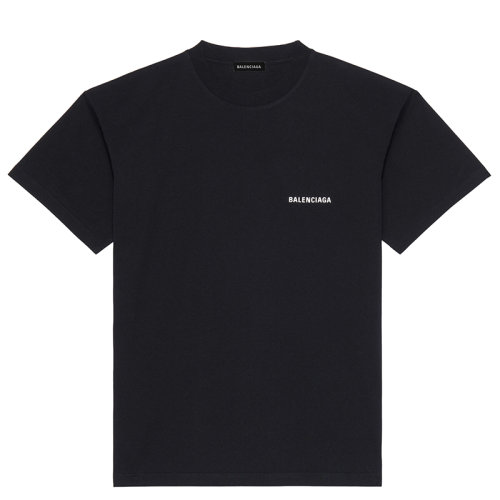 Balenciaga/巴黎世家男士黑色棉质复古平纹针织中号徽标款式T恤612966TIVG51070