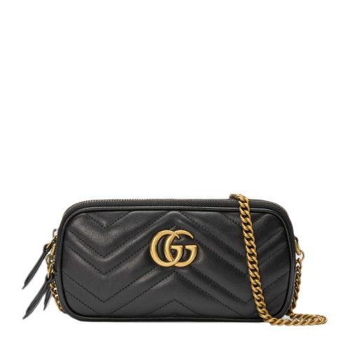 GUCCI/古驰   GG Marmont系列 女士牛皮迷你金属LOGO标识单肩斜挎包链条包