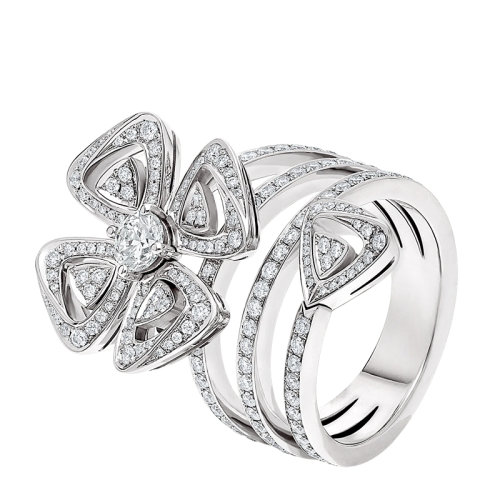BVLGARI/宝格丽 FIOREVER系列 18K金白金螺旋四瓣花优雅钻石戒指358339