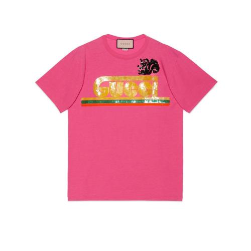 GUCCI古驰 22年秋冬 女士 饰Gucci臭鼬刺绣棉质T恤 717422 XJEVZ 5092