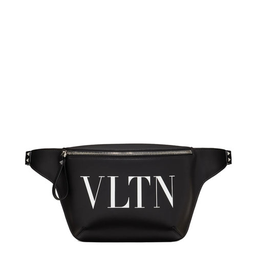 Valentino/华伦天奴 21新款 VLTN系列 男士黑色小牛皮拉链开合VLTN印花腰包WY2B0A87WJW0NI