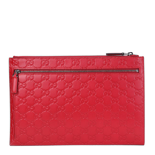 GUCCI/古驰 男女同款中性红色牛皮双G压花手拿包 495016-CWC1R-6433