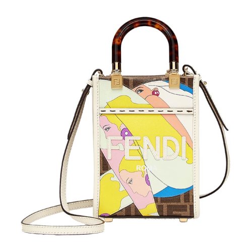 FENDI/芬迪Fendi迷你阳光手提袋 FF印花布料迷你手袋 8BS051AJH9
