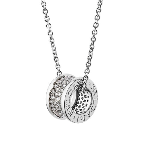 BVLGARI/宝格丽 B.ZERO1系列 18K金白金螺旋形上有密钉钻石吊坠项链 346167