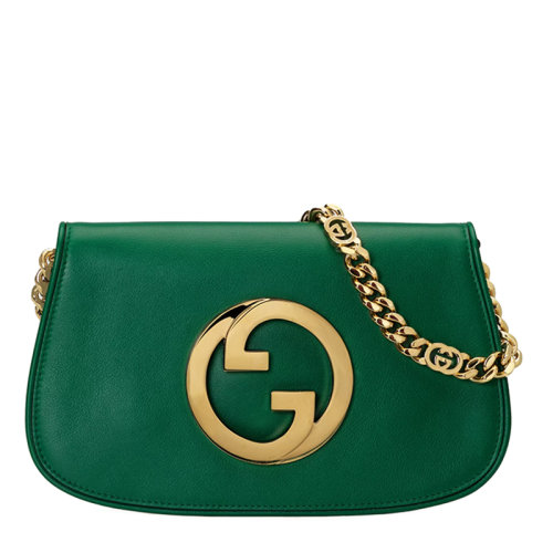 GUCCI/古驰 22新款Blondie系列 女士小号翠绿色皮革圆形徽标金扣金链配可拆卸肩带多功能单肩斜挎手拿包699268UXX0G3120