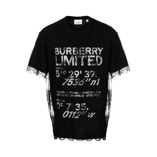 BURBERRY/博柏利 男士黑色棉质徽标印花蕾丝分层式短袖T恤 8042696