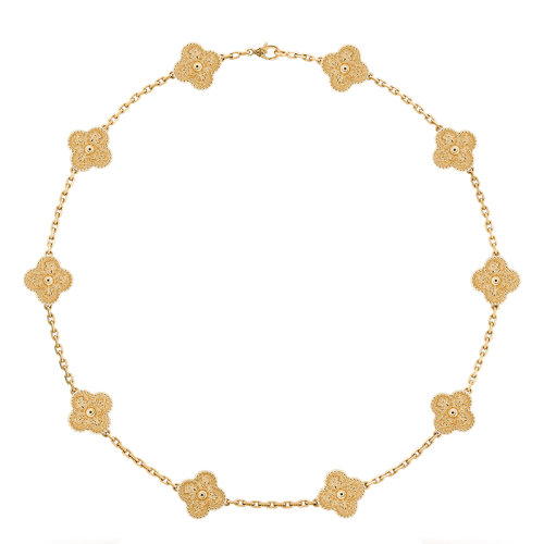 Van Cleef & Arpels/梵克雅宝 经典Vintage Alhambra系列 18k金黄金10四叶草项链VCARO1ID00