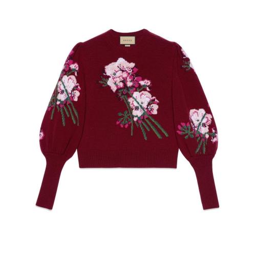  GUCCI古驰 22年秋冬 女士 花朵嵌花羊毛毛衣 664326 X1274 6412