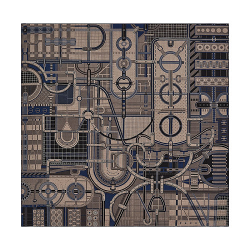 HERMES/爱马仕 22年早春新款 Carré H 140 Rue du Sellier系列 男士拼色羊绒真丝混纺围巾H553775T03