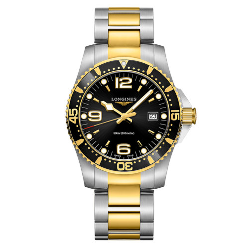 LONGINES/浪琴 康卡斯潜水系列 石英表黑盘精钢黄色PVD表壳表带男表41毫米L3.740.3.56.7