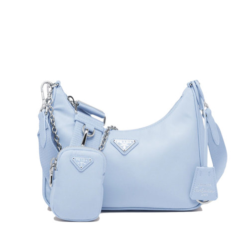 PRADA/普拉达 22新款Re-Edition 2005系列 女士淡蓝色再生尼龙三合一单肩斜挎手提腋下包流浪包1BH204_R064_F0076_V_V9L