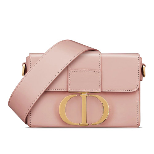 DIOR/迪奥 30 MONTAIGNE系列 玫瑰粉色小牛皮BOX金扣斜挎单肩蒙田盒子包