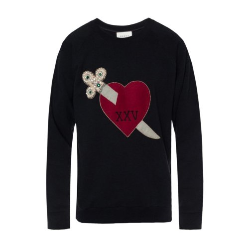 GUCCI/古驰 女士黑色纯棉穿心长袖运动女卫衣