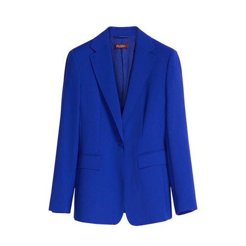 MaxMara/麦丝玛拉 22年早春新款 OFRIDE系列 女士矢车菊蓝色纯羊毛缎面绉纱面料西装外套夹克6041082706011