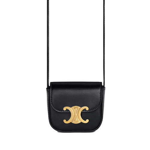 CELINE/赛琳 TRIOMPHE系列 女士迷你黑色亮泽牛皮革斜挎单肩手拿包10I513DPV.38NO