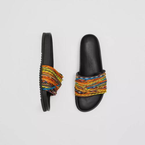  BURBERRY 22年秋冬 男士 编绳装饰皮革拖鞋 80600931