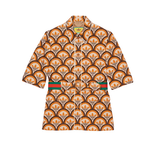 GUCCI/古驰 22年秋冬新款 adidas联名系列 男士米色/棕色纯棉老花图案夹克外套701814ZAIXM2391