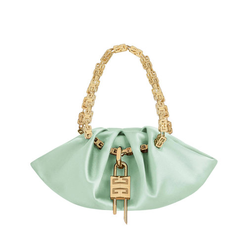 Givenchy/纪梵希 22新款 Kenny系列 女士迷你青绿色缎布磁性开合拆卸挂锁金色立方链手柄金色饰面金属手提包BB50NTB1MJ-356