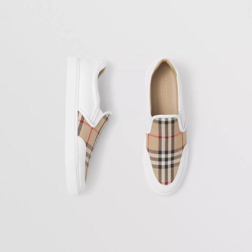  BURBERRY 22年秋冬 女士 皮革拼 Vintage 格纹套穿式运动鞋 80432121 预定商品1-3周发货