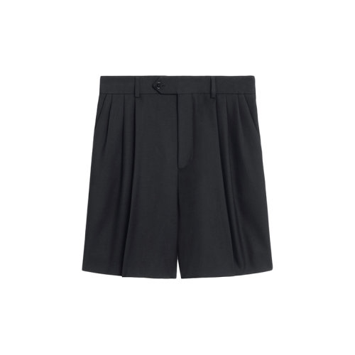 CELINE/赛琳 22年春夏新款 女士黑色纯羊毛华达呢三褶短裤2P683650D.38NO