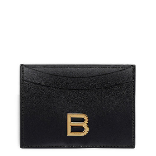 Balenciaga/巴黎世家 21新款 HOURGLASS系列 女士黑色闪亮小牛皮B徽标卡片夹6373701QJ4M1000