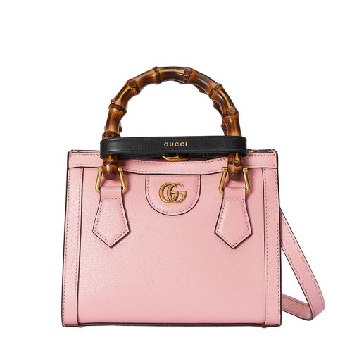 GUCCI/古驰 22春夏新款Diana系列 女士迷你粉色皮革竹节黑饰带金扣红蓝肩带手提单肩托特包702732U3ZDT5479