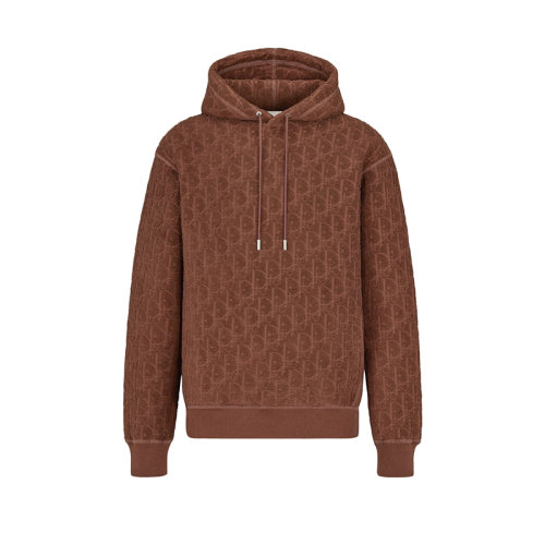 DIOR/迪奥 22年早春新款 男士棕色纯棉毛圈面料老花印花宽松版型连帽衫卫衣113J631A0684_C777