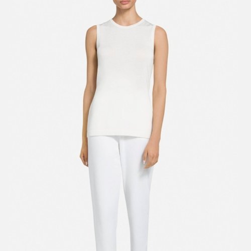 St.John/盛蔷修身平纹针织女士短袖T恤K9100C1