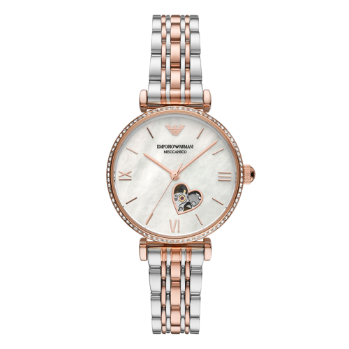 Emporio Armani/安普里奥阿玛尼 钢制表带欧美表 心形镂空轻奢贝母女士机械腕表 生日礼物送女友 AR60049