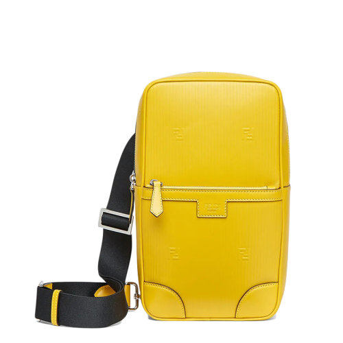 FENDI/芬迪 21新款 男士黄色皮革FF图案拉链竖款单肩斜挎旅行背包7VZ064AG0RF0M8A
