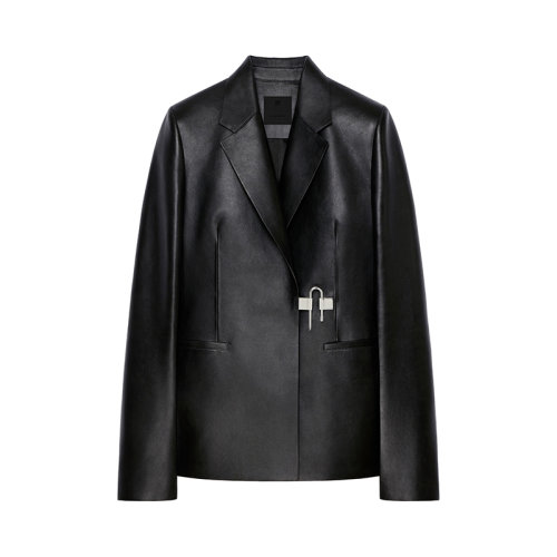 Givenchy/纪梵希 22年秋冬新款 女士黑色柔软羊皮革U形锁扣修身外套皮衣BW30F6610N-008